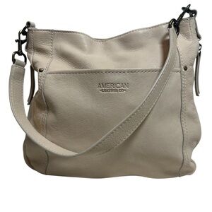 American Leather Co. Leather Shoulder Handbag Purse Pebbled Cream 10.5” x 9”
